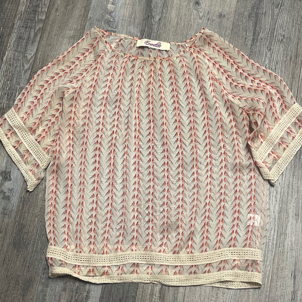 Emmelee Sheer Blouse with bird pattern